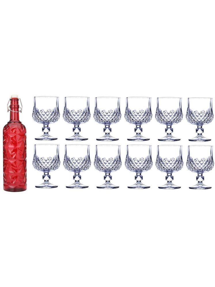     			1st Time Glass Serving Set with Bottle Red Glass Fridge Water Bottle 150 mL ( Set of 13 )