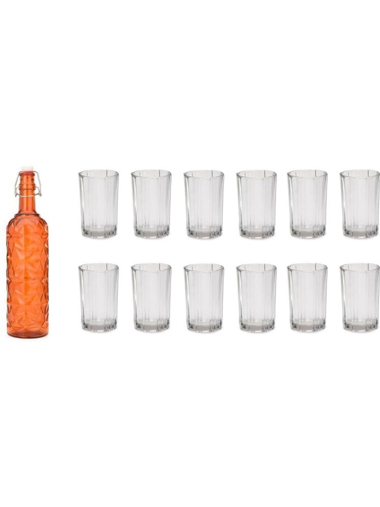     			1st Time Glass Serving Set with Bottle Orange Glass Fridge Water Bottle 200 mL ( Set of 13 )