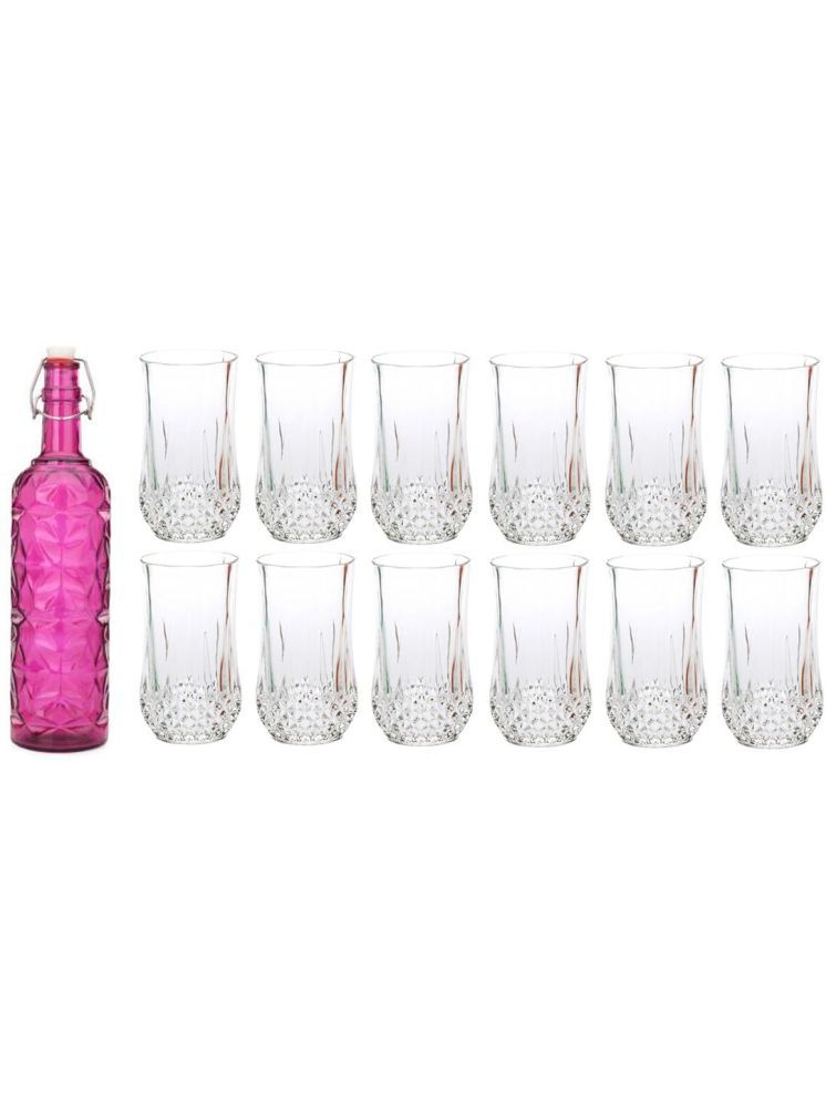     			1st Time Glass Serving Set with Bottle Pink Glass Fridge Water Bottle 350 mL ( Set of 13 )