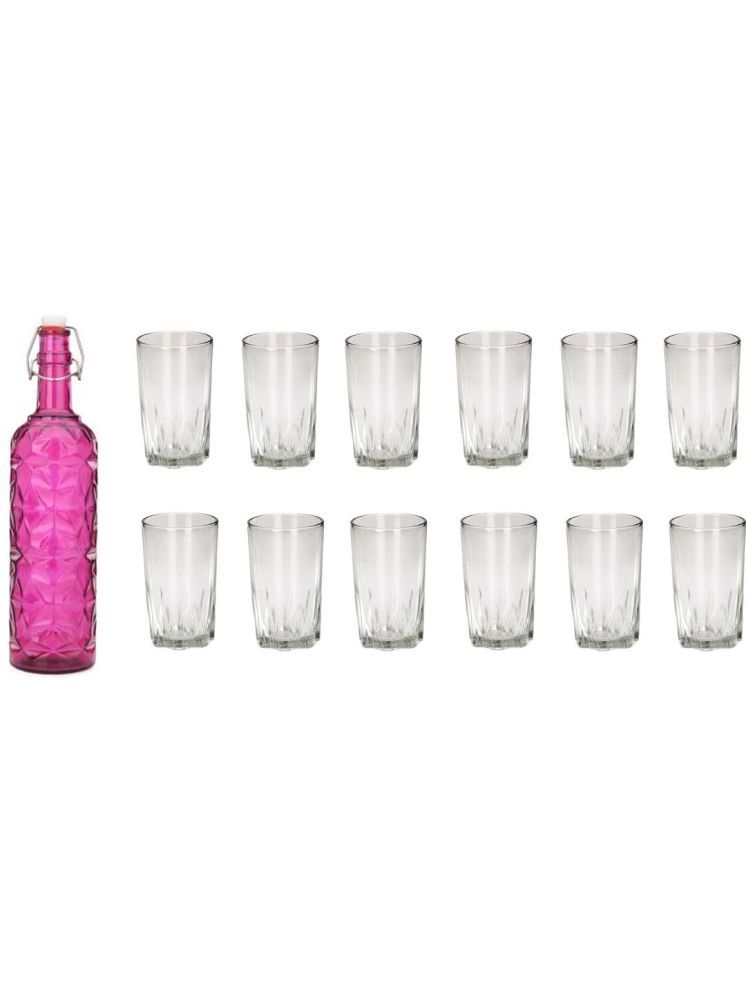     			1st Time Glass Serving Set with Bottle Pink Glass Fridge Water Bottle 200 mL ( Set of 13 )