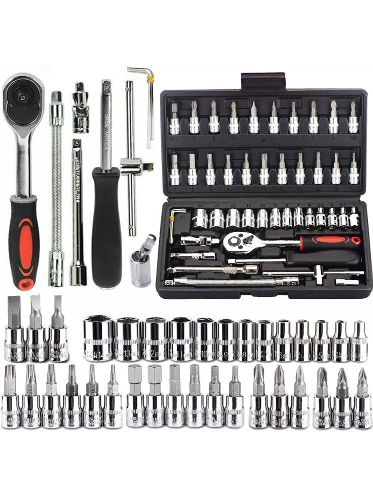     			46 In 1 Pcs Tool Kit & Screwdriver and Socket Set,Hand Tool Kit Wrench Set Multi Purpose Combination Tool Case Precision Socket Set,Bike Tool Kit Set All Bike, Car Tool Kit Set Multicolour