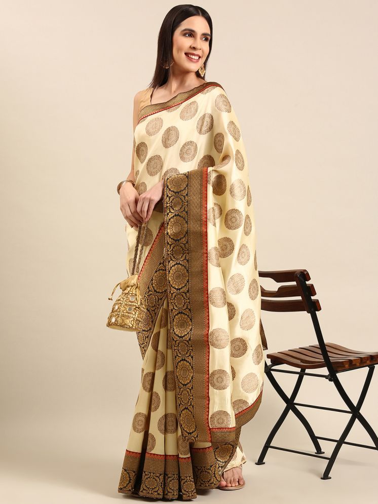     			Aishwarya Silk Printed Saree With Blouse Piece - Cream ( Pack of 1 )