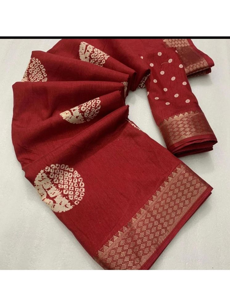     			Bhuwal Fashion Cotton Printed Saree With Blouse Piece - Red ( Pack of 1 )