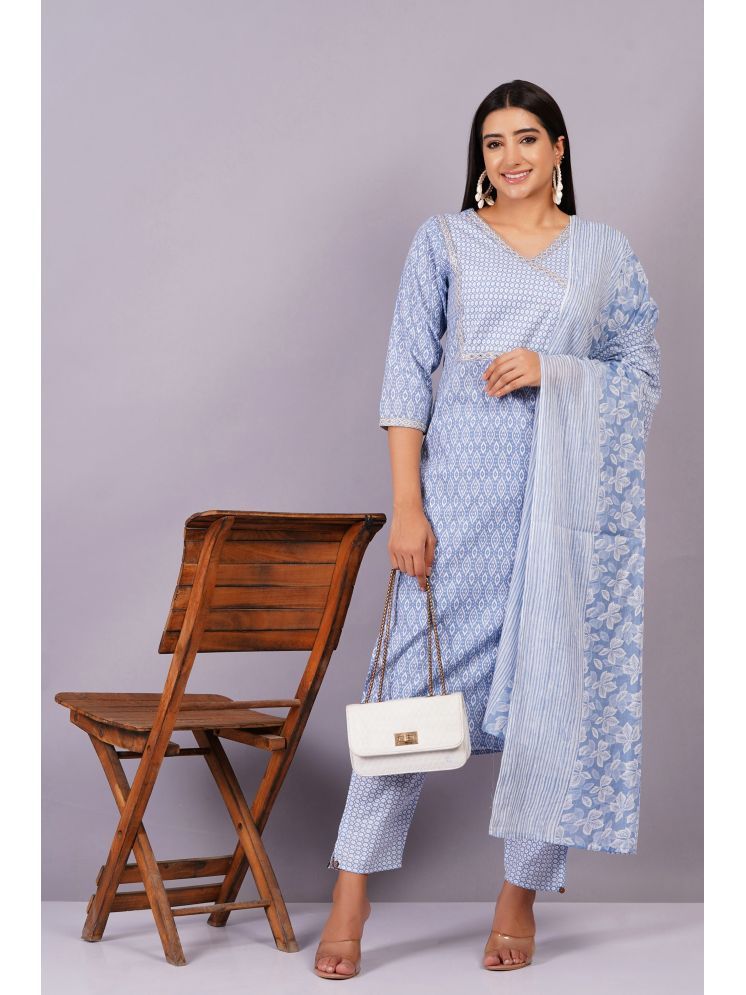     			JC4U Cotton Printed Kurti With Pants Women's Stitched Salwar Suit - Blue ( Pack of 1 )