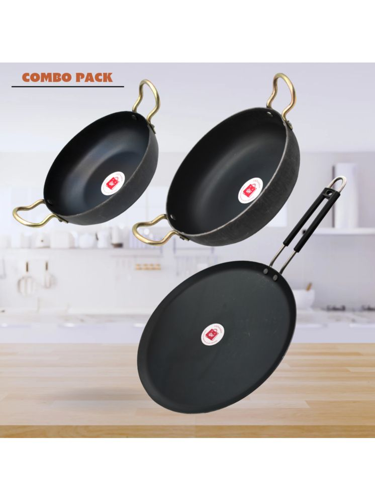     			LAZYWINDOW Black Iron No Coating Cookware Sets ( Set of 3 )