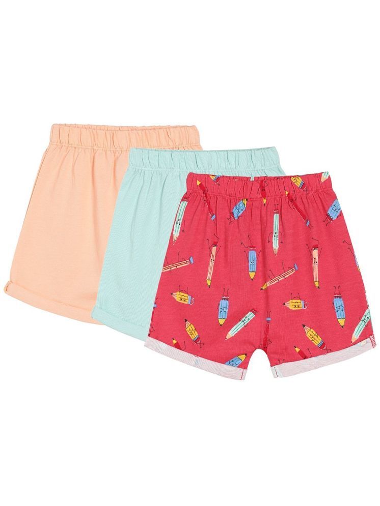     			Miniklub Baby Girls  Thigh Length Knit Shorts, Pack of 3 (Green/Peach/Coral Color)