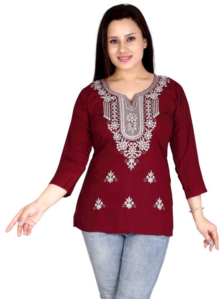     			NISA ART FASHION Cotton Embroidered Straight Women's Kurti - Maroon ( Pack of 1 )