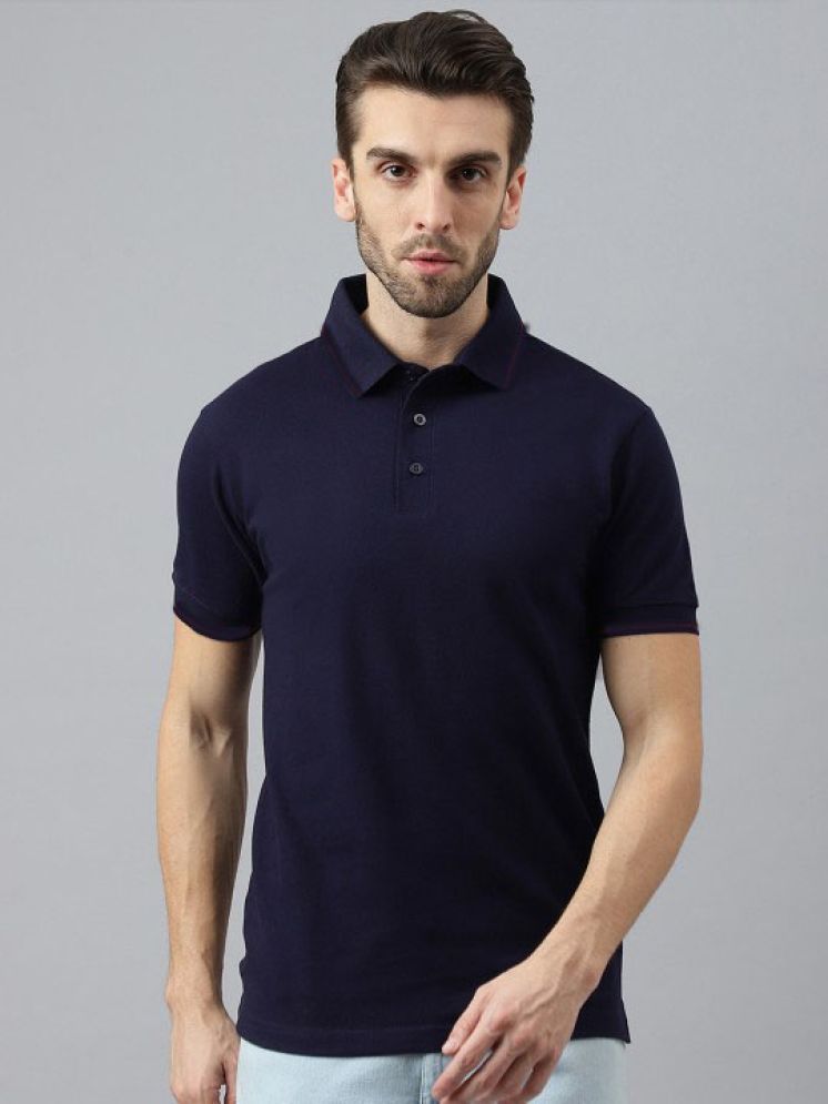     			REDESIGNWEBGO Cotton Blend Regular Fit Solid Half Sleeves Men's Mandarin Collar T-Shirt - Navy Blue ( Pack of 1 )