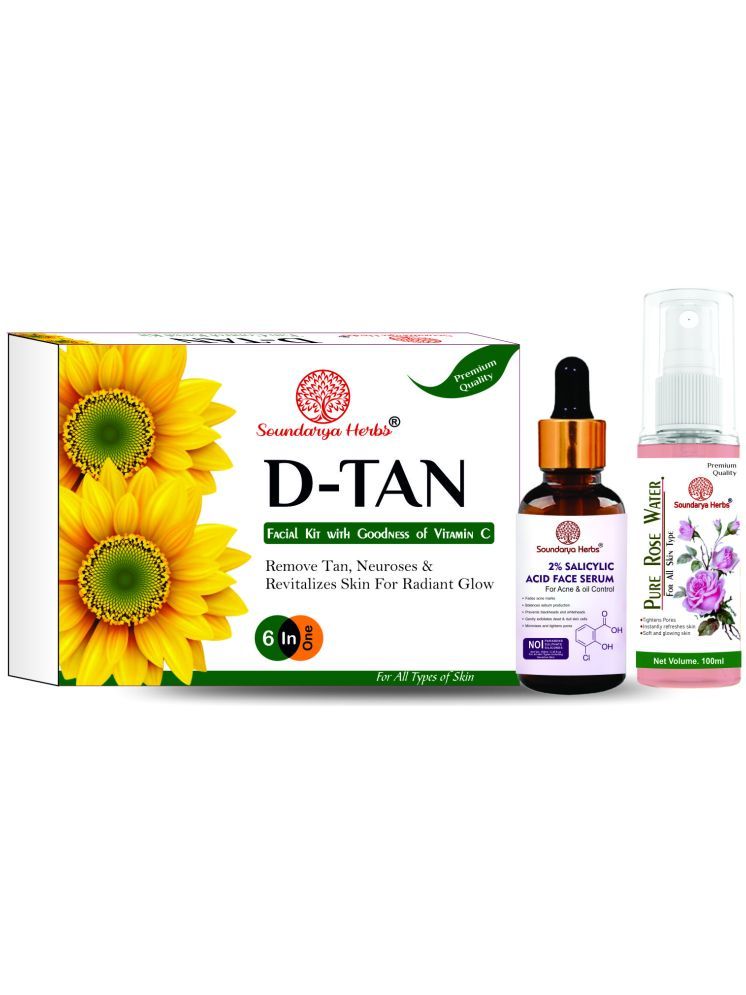     			Soundarya Herbs D tan Facial kit, D tan Face Serum  & Pure Rose Water skin care combo pack of3| Suitable for all skin type