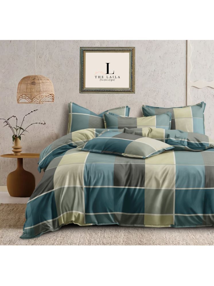     			THE LAILA Glace Cotton Geometric Printed 1 Double Queen with 2 Pillow Covers - Turquoise