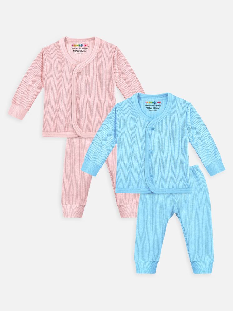     			Trampoline Pack of 2 Pastel Pink & Blue Striped Thermal Set