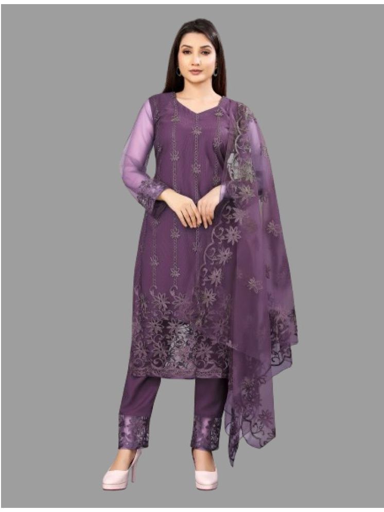     			VARNI VESH Net Embroidered Kurti With Pants Women's Stitched Salwar Suit - Grey ( Pack of 1 )