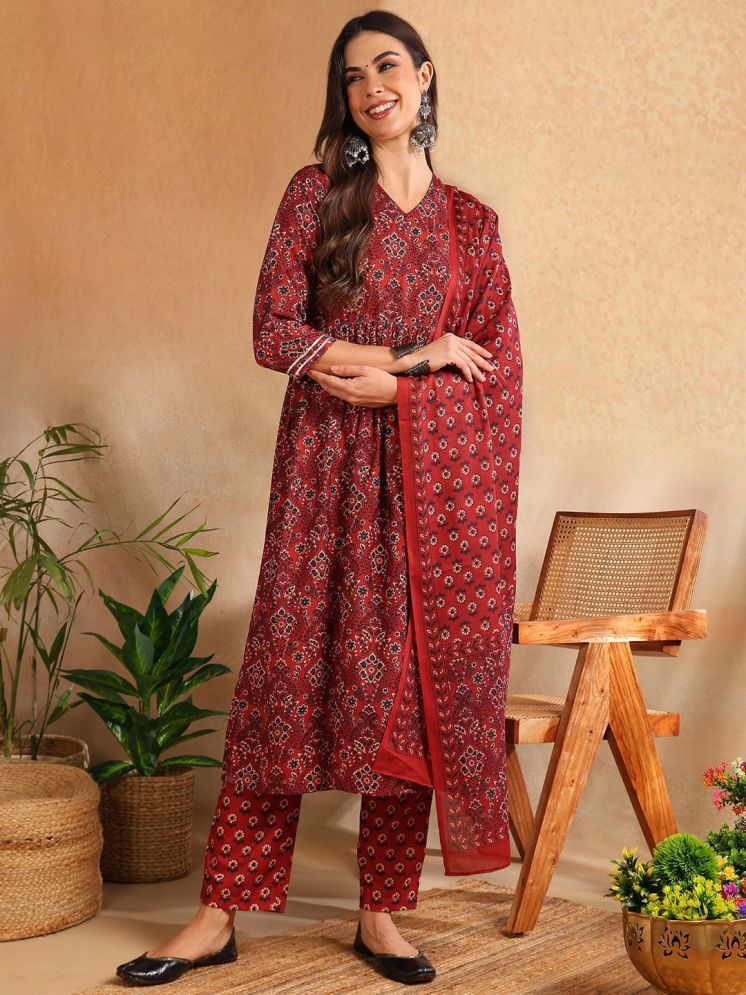     			Vaamsi Rayon Printed Kurti With Pants Women's Stitched Salwar Suit - Red ( Pack of 1 )