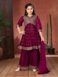 Aarika Purple Georgette Girls Kurta and Sharara Set ( Pack of 1 )