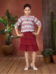 Aarika Pack of 1 Girls Crepe Top With Skirt ( White & Red )