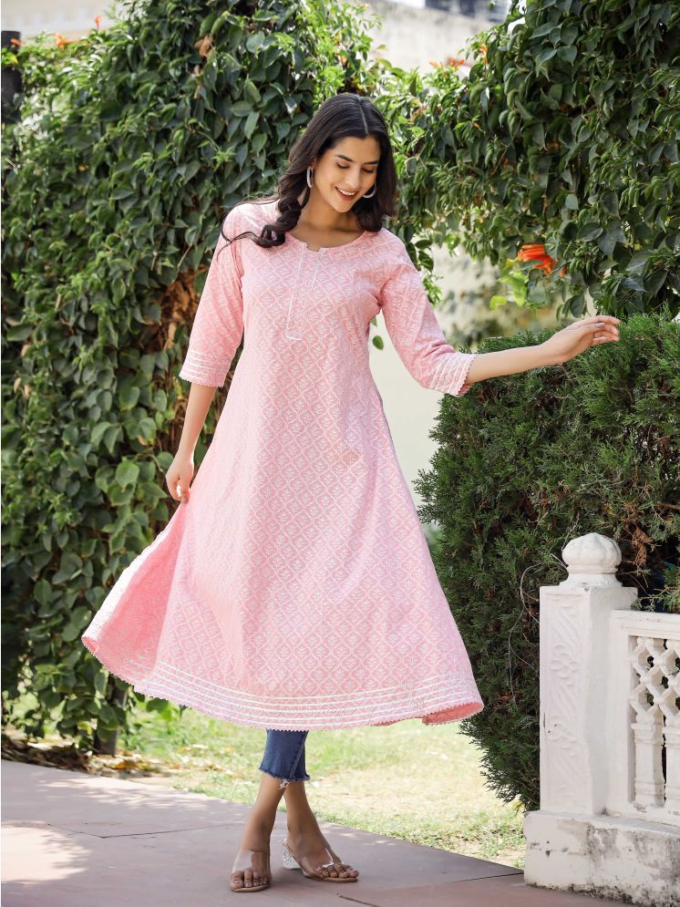     			AASIYA Cotton Printed Anarkali Women's Kurti - Pink ( Pack of 1 )