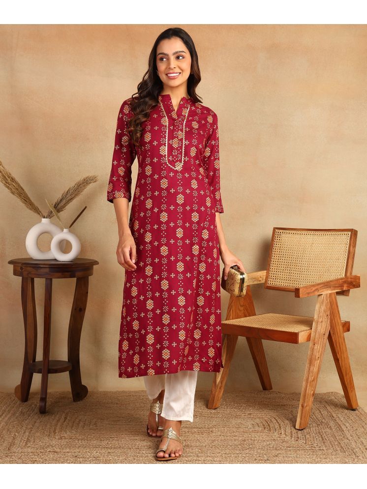     			AASIYA Viscose Blend Printed Straight Women's Kurti - Maroon ( Pack of 1 )