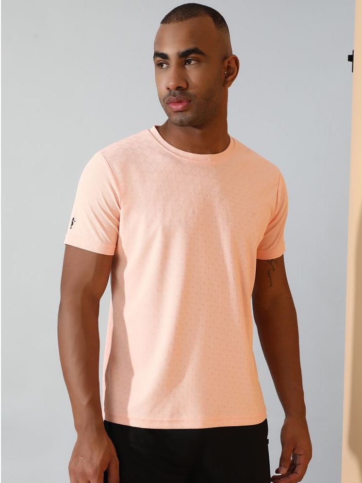     			EPPE Polyester Slim Fit Self Design Half Sleeves Men's Round T-Shirt - Peach ( Pack of 1 )