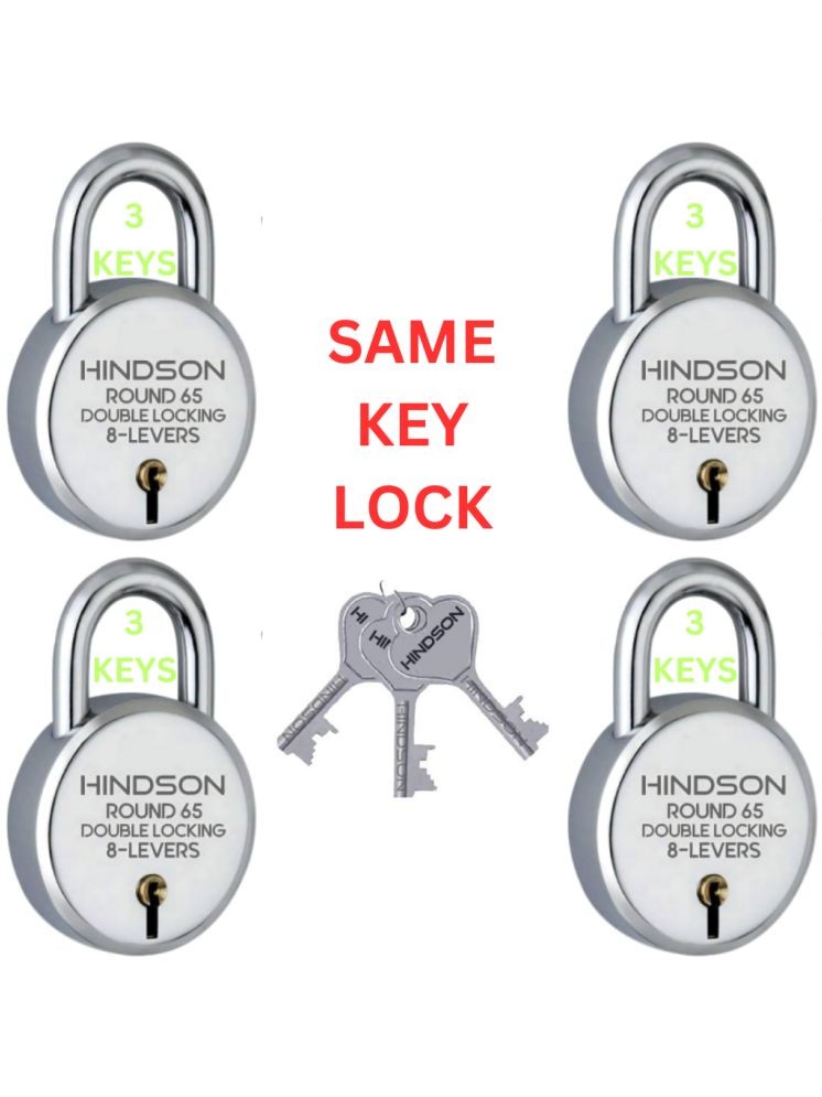     			Hindson India Heavy Duty Round 65mm Padlock – Metal Body with Double Locking Mechanism, 8 Steel Levers, 3 Keys (Same Key) | Ideal for Doors, Gates, Shutters (Pack of 2)