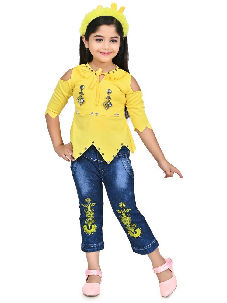     			IMON BASID Yellow Linen Girls Top With Jeans ( Pack of 1 )