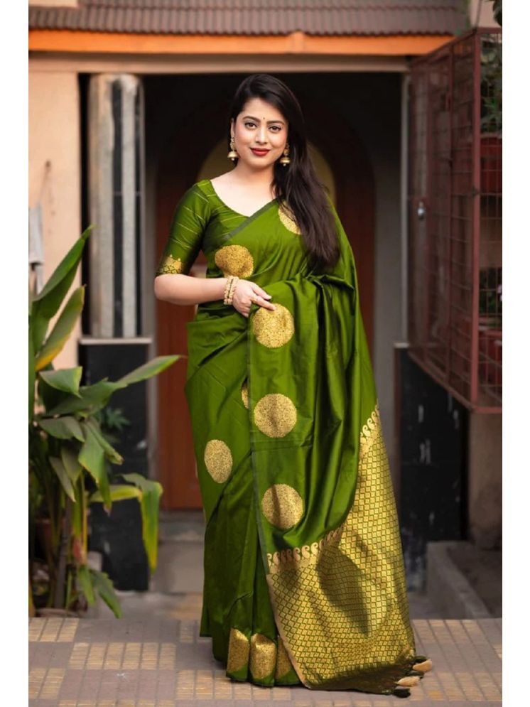     			Lady Shopi Banarasi Silk Embellished Saree With Blouse Piece - Light Green ( Pack of 1 )