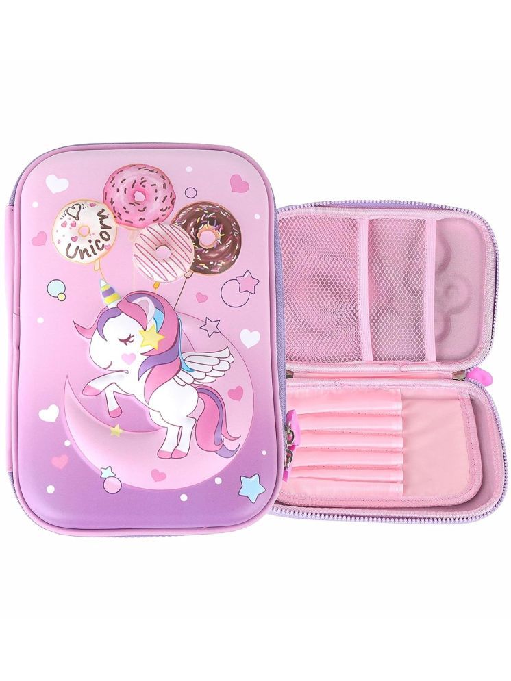     			PANSHUB Unicorn Pink Hardtop Pencil Case with Multiple Compartments - Kids School Supply Organizer Students Stationery Box - Girls Pen Pouch