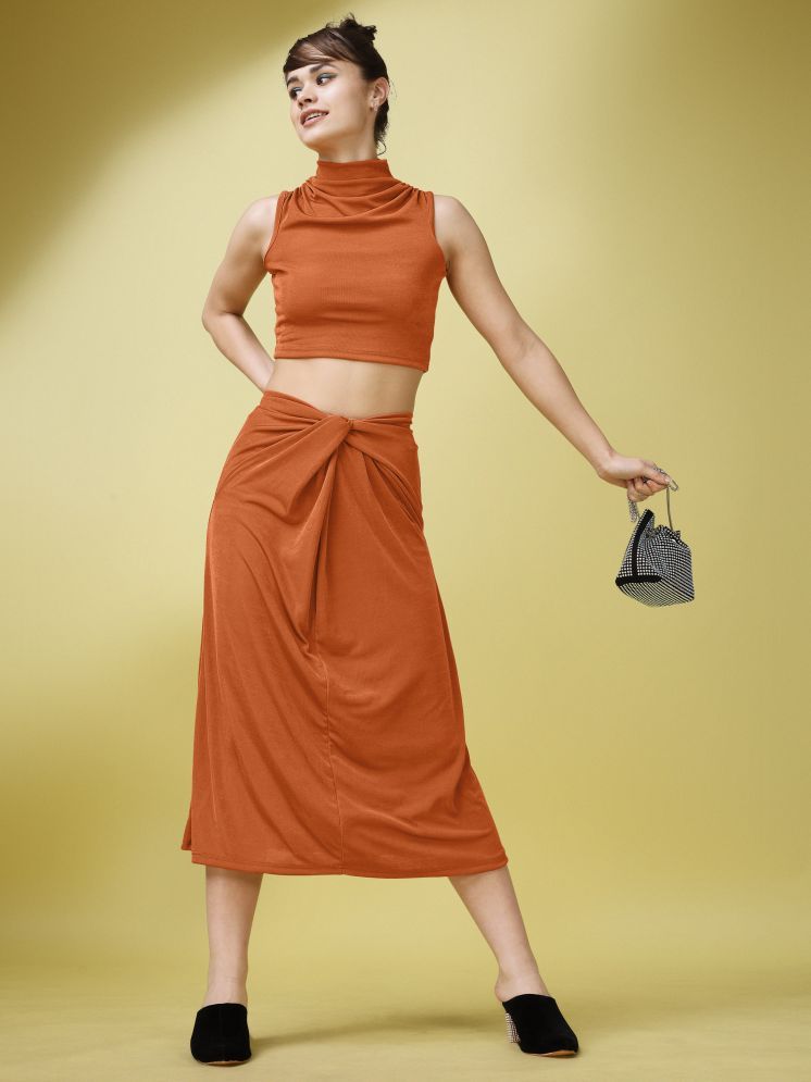     			PURVAJA Orange Solid Skirt Top Set