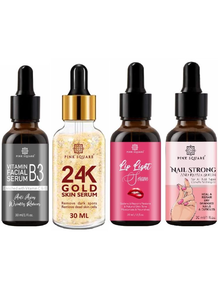     			Vitamin B3 Face Serum, 24K Gold Facial Serum, Lip Light Serum & Nail Strong and Repair Serum (Each,30ml) Combo of 4