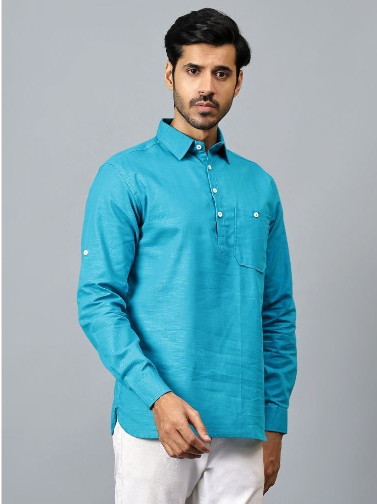     			Yugnik Turquoise Cotton Men's Shirt Style Kurta ( Pack of 1 )