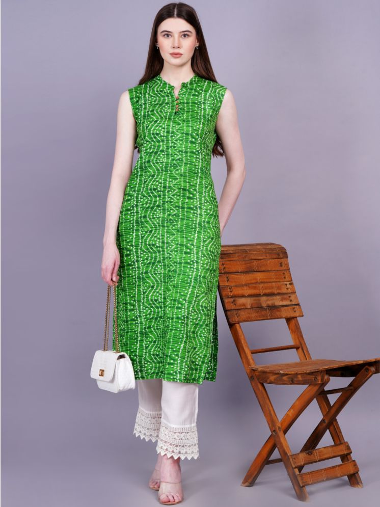     			HIGHLIGHT FASHION EXPORT Cotton Printed Straight Women's Kurti - Green ( Pack of 1 )