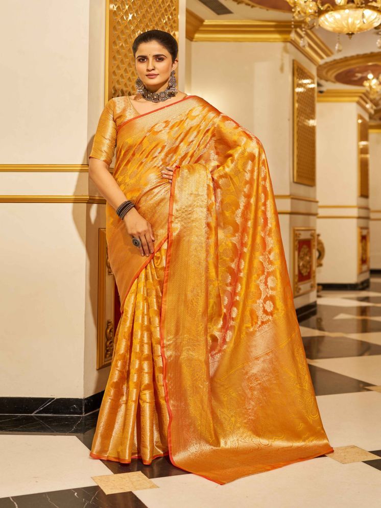     			KRIMMPLE Organza Woven Saree With Blouse Piece - Yellow ( Pack of 1 )