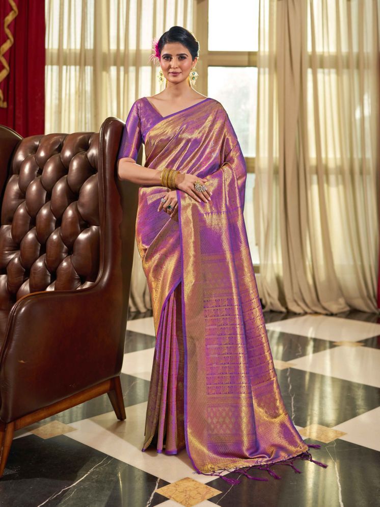     			KRIMMPLE Silk Blend Woven Saree With Blouse Piece - Purple ( Pack of 1 )