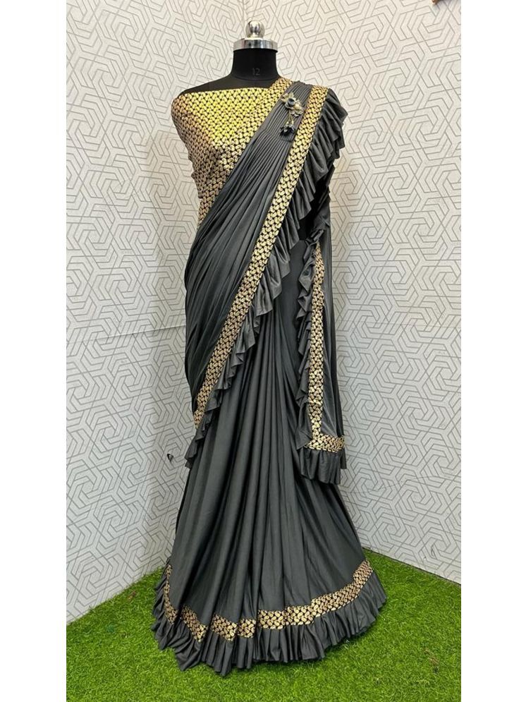     			Lady Shopi Lycra Embellished Saree With Blouse Piece - Grey ( Pack of 1 )