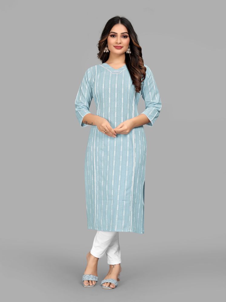     			Parnavi Cotton Striped Straight Women's Kurti - Light Blue ( Pack of 1 )