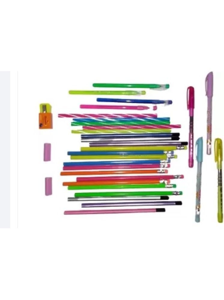     			Posshe 10 neon pencil rubber tip 5 tringle pencil 5 Spyro pencil 2 fancy pen Pencil (Set of 31, Multicolor)