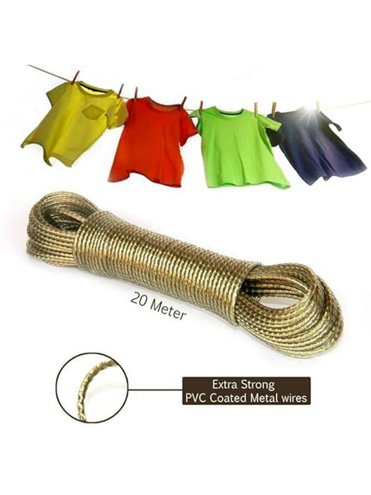     			20-Meter PVC Coated Steel Wire Rope with 2 Plastic Hooks for Clothesline/Drying Clothes, Multi-Color, Pack of 1.