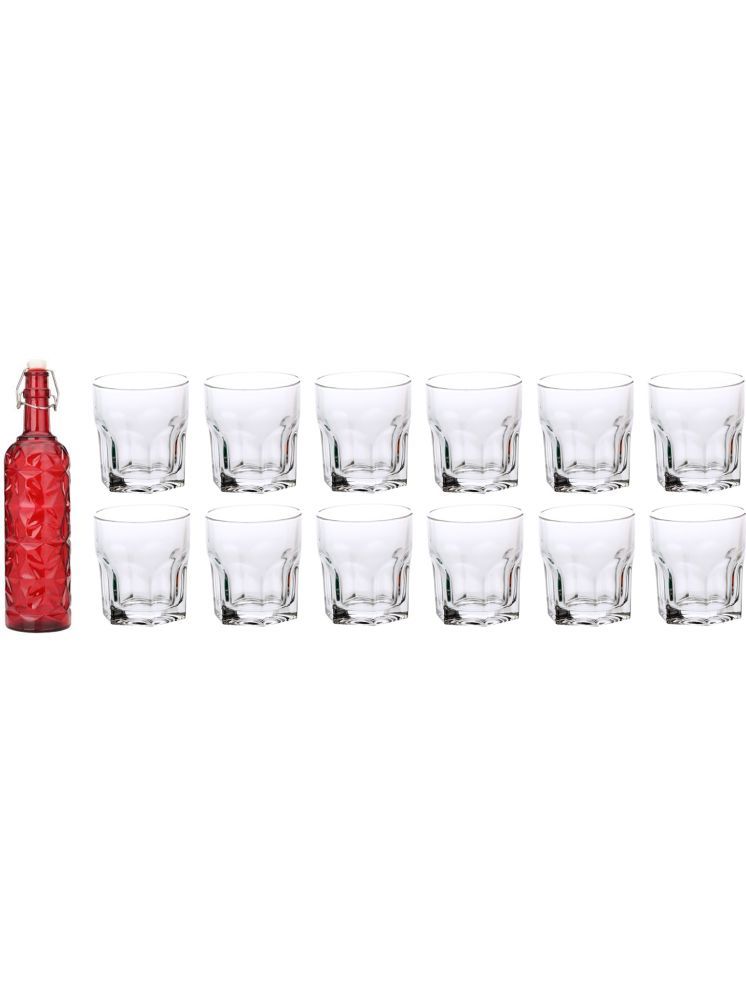     			AFAST Glass Serving Set with Bottle Red Glass Fridge Water Bottle 1000 mL ( Set of 13 )