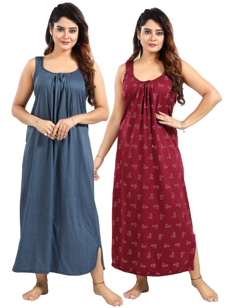     			Cinco Multicolor Cotton Blend Women's Nightwear Nighty & Night Gowns ( Pack of 2 )