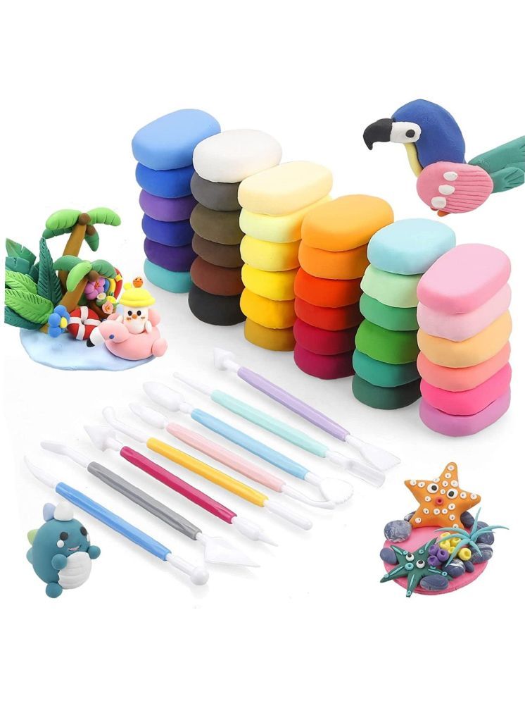     			Eclet (Pack of 12) Air Dry Clay, Colorful Children Soft Clay, Creative Art Crafts, Gifts for Kids-Multi Color. Non-Toxic Modeling Magic Fluffy Foam Bouncing Clay Putty Kit for Kids with Tools.168