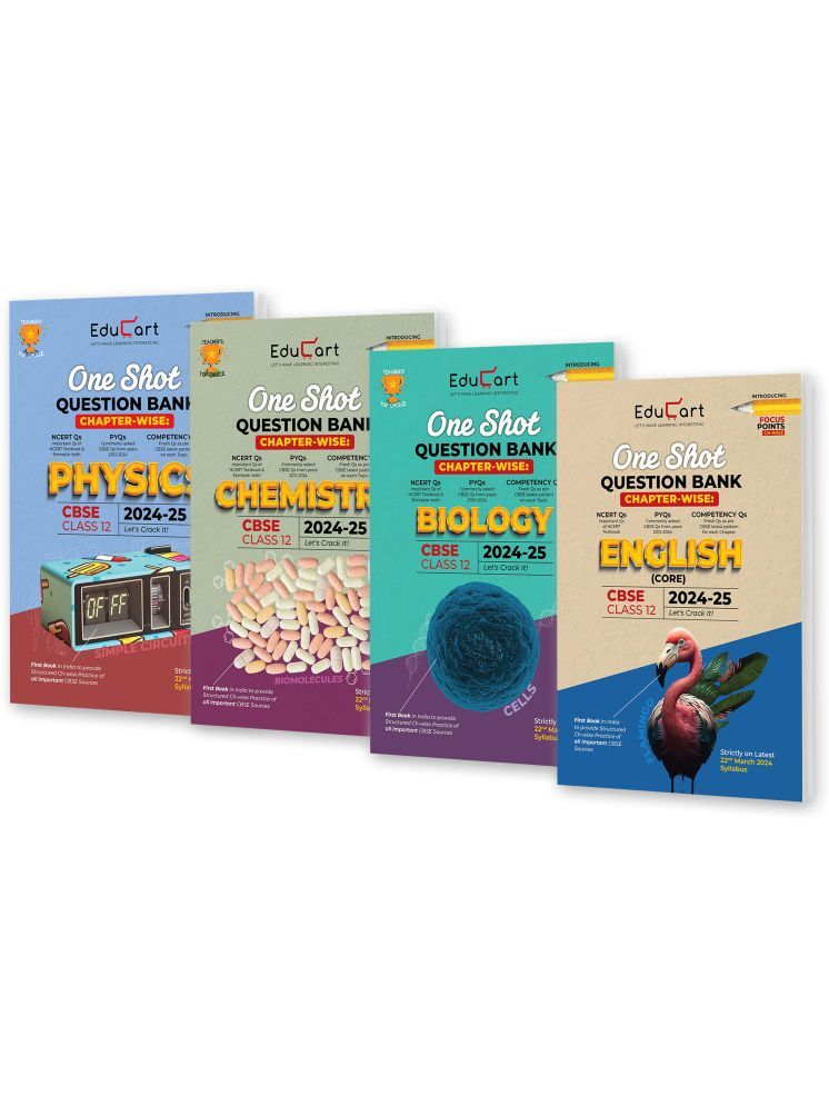     			Educart CBSE Class 12 One Shot Question Bank 2024-25 Physics, Chemistry, Biology and English (Updated for 2025 Exam) 4 Book Bundle