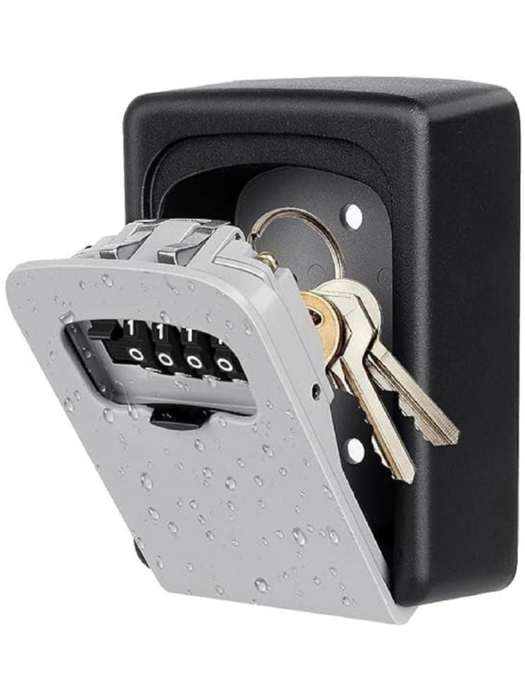     			Key Lock Box Wall Mounted | 4 Digit Combination Lock Box Weatherproof Safe Security Key Storage For Outside Realtors Garage Spare Keys grey