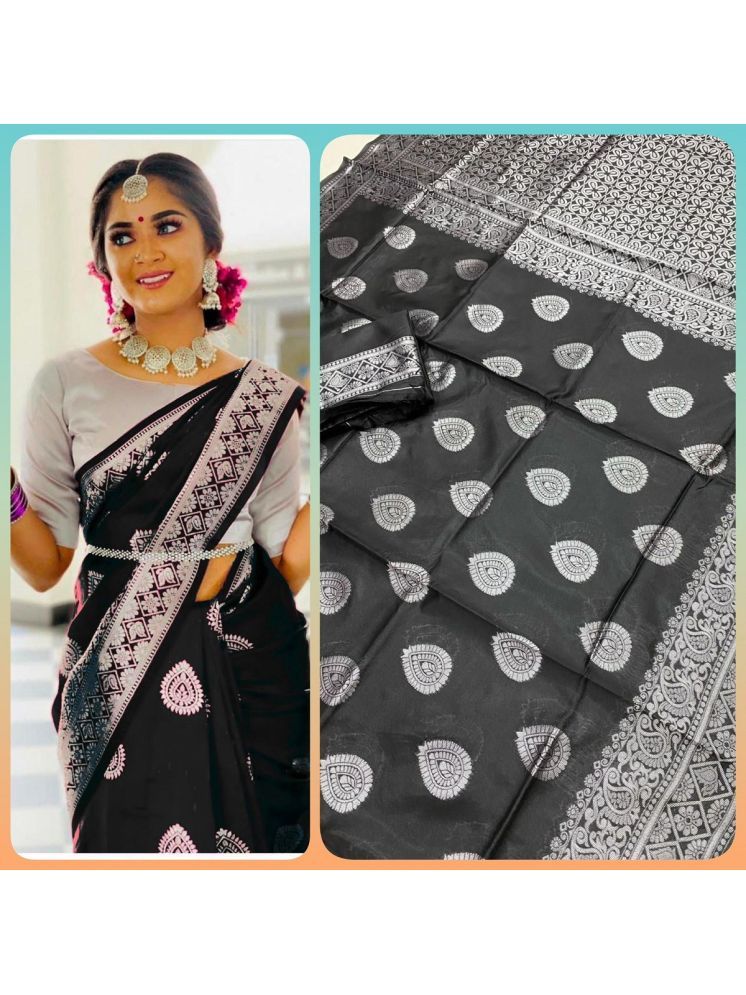     			Lady Shopi Art Silk Solid Saree With Blouse Piece - Black ( Pack of 1 )