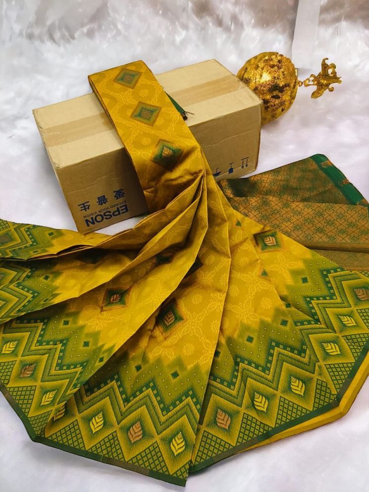     			Lady Shopi Banarasi Silk Embellished Saree With Blouse Piece - Yellow ( Pack of 1 )