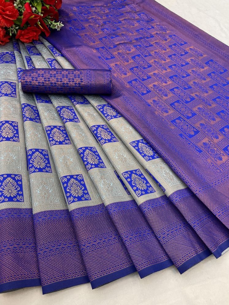     			Lady Shopi Banarasi Silk Solid Saree With Blouse Piece - Blue ( Pack of 1 )