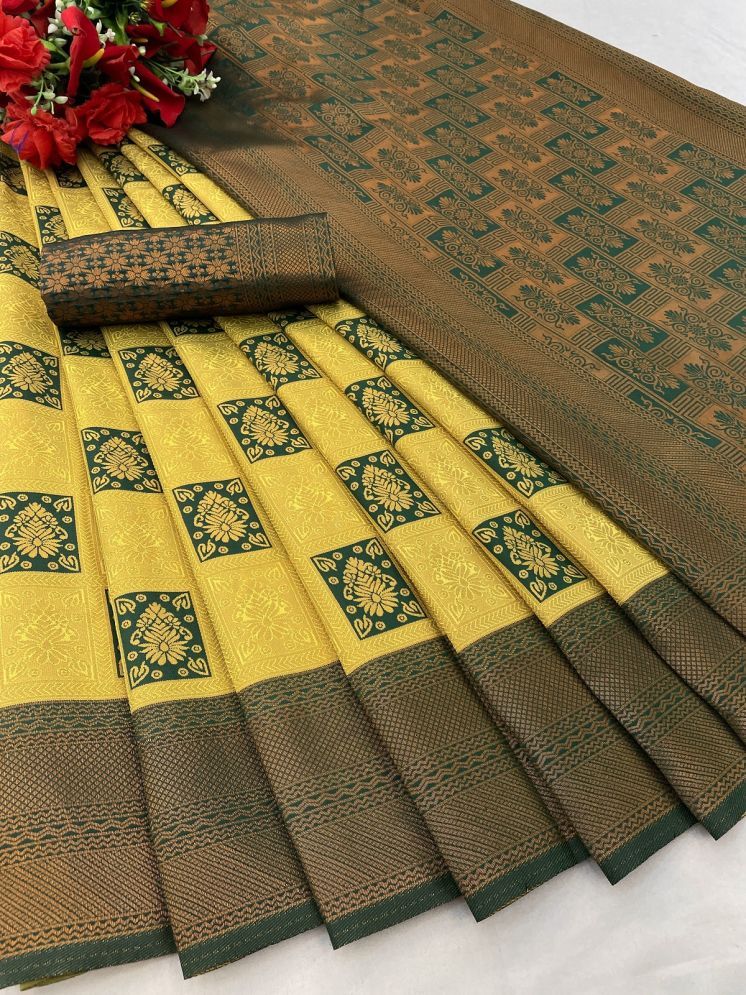     			Lady Shopi Banarasi Silk Solid Saree With Blouse Piece - Green ( Pack of 1 )