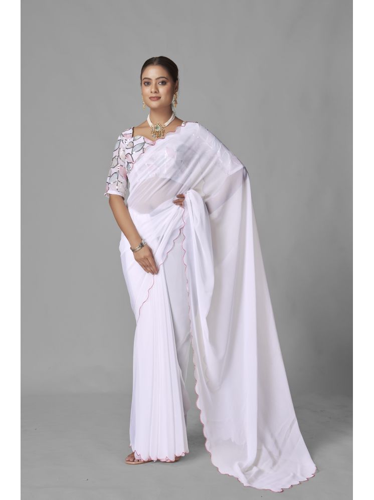     			Lady Shopi Georgette Embellished Saree With Blouse Piece - White ( Pack of 1 )