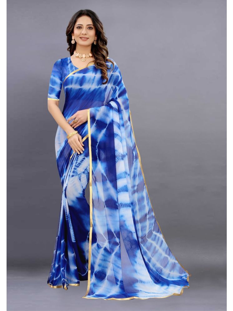     			Lady Shopi Georgette Embellished Saree With Blouse Piece - Blue ( Pack of 1 )