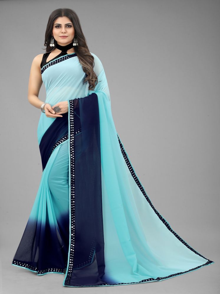     			Lady Shopi Georgette Embellished Saree With Blouse Piece - SkyBlue ( Pack of 1 )