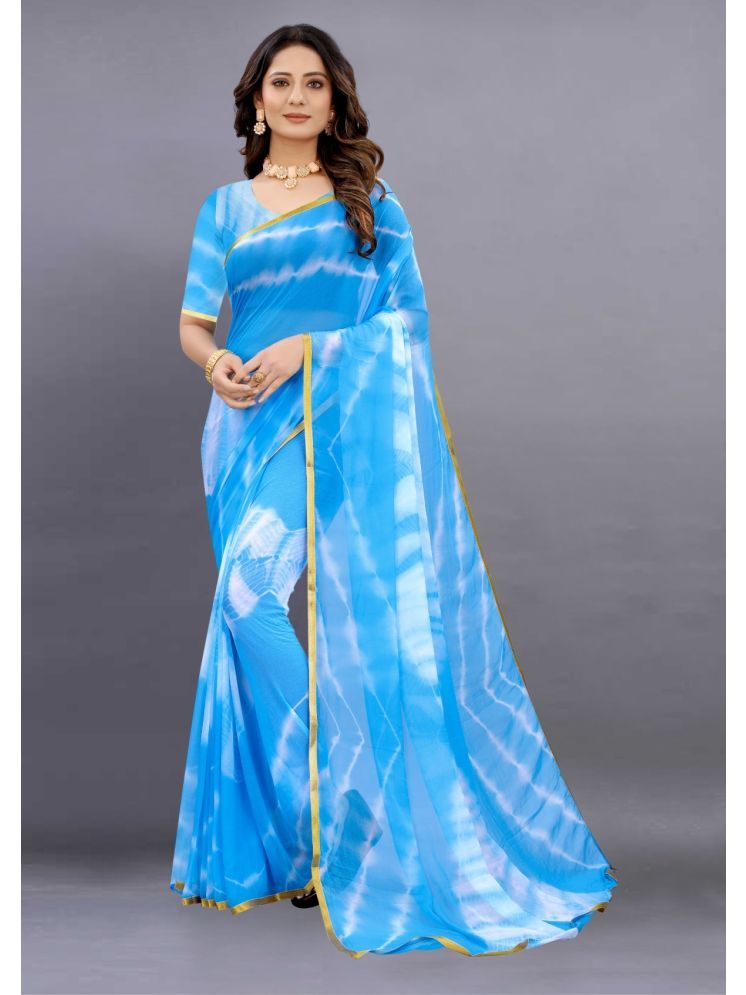     			Lady Shopi Georgette Embellished Saree With Blouse Piece - Turquoise ( Pack of 1 )