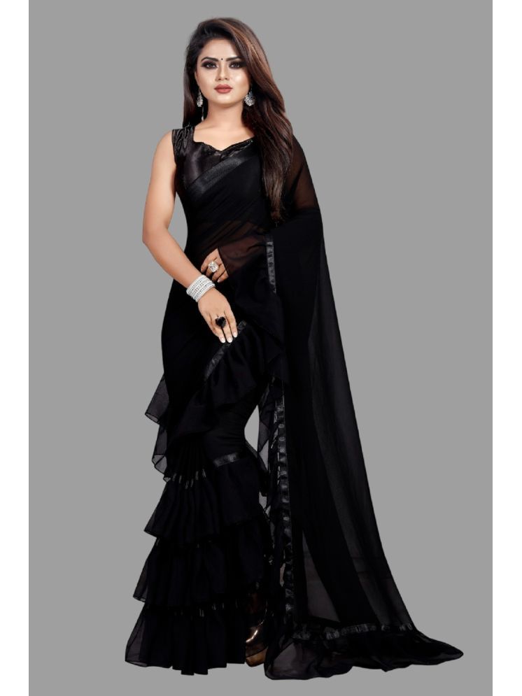     			Lady Shopi Georgette Solid Saree With Blouse Piece - Black ( Pack of 1 )